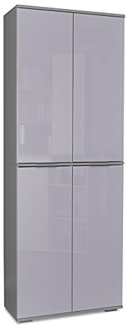 Ordnerschrank Aktenschrank Mehrzweckschrank ca. B 80,2 cm x H 214,7cm x T 35 cm Schrank Hoch Büroschrank Bücherschrank Vorratsschrank Büromöbel Grau/Hochglanz Grau