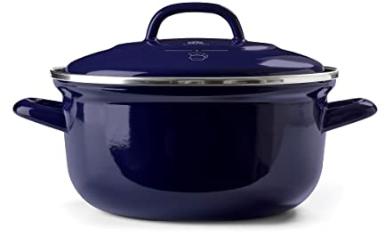 BK Indigo Dutch Heritage Round German Enamelled Casserole with Lid with PFAS-Free Ceramic Non-Stick Coating, 24 cm/4.2 Litre, Induction, Dishwasher Safe, Oven Safe, Cobalt Blue