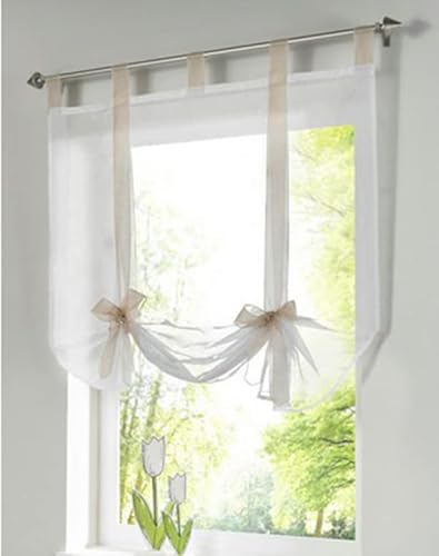 Devola Raffrollo Transparente Voile Raffgardinen mit Schlaufen Cafe Gardine Moderne Rollo Küchengardine Privatsphäre Fenstervorhang BxH 100x140cm Sand 1er Pack