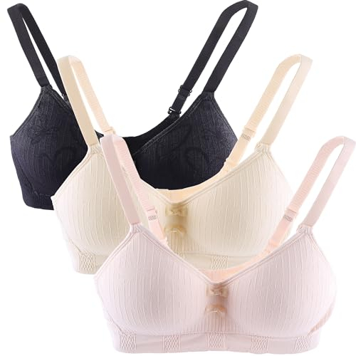 Anntry Teen Girls Cotton Bras Breathable Underwear Wire Free Sports Bra with Adjustable Straps Training Bralette for Women Girls (Pack of 3)