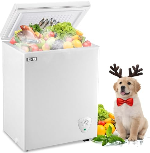 Chest Freezer 3.5 cu ft Small Deep Freezer Mini Freezers Free-Standing Top Door Freezer Removable Basket and Adjustable 7 Thermostat for Garage Apartment Kitchen White