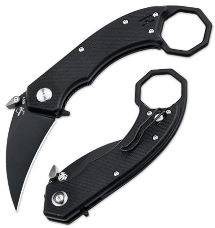BÖKER PLUS® Hel Karambit Black Klappmesser - scharfes Karambit Flipper Knife mit 6,1 cm Hawkbill Klinge & Daumen-Pin - klappbares Kerambit Taschenmesser mit G10 Griff schwarz