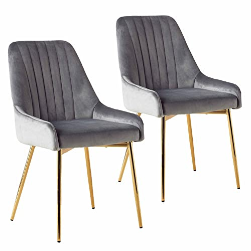 Sepnine Esszimmerstühle 2er Set, Essstuhl, Polsterstuhl mit goldenen Metallbeinen, Samt Küchenstuhl, komfortabler Esszimmermöbel, ergonomische Dining Chairs