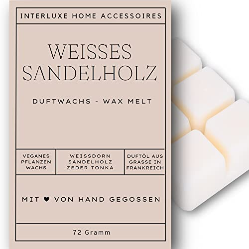 Interluxe Duftmelt Wachsmelt Weißes Sandelholz angenehm duftend Waxmelt 100% pflanzlich Duftwachswürfel für Duftlampe Wachs mit Duftöl Indoor Melts Duftwachs für Aromalampe