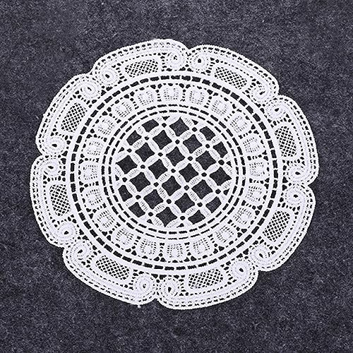 Wambere 4 Stück Spitze Rundes Besticktes Tischset,Spitzendeckchen Häkeldeckchen Tischdecke Häkeln Handgemacht Spitze Untersetzer Tischset Spitzendeckchen Tischdekoration,19cm×19cm,Weiss B