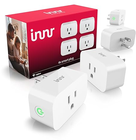 Innr Zigbee Smart Plug, Works with Philips Hue*, Alexa and SmartThings, Zigbee Repeater, Energy Monitoring, 4-Pack