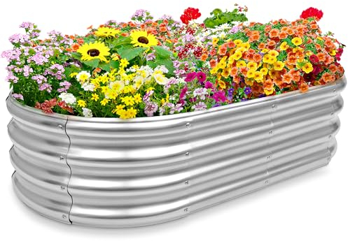 EcoEarth Galvanized Raised Garden Bed, Heavy-Duty Steel Planter Gardening Box w/Open Base Design for Vegetables, Herbs & Flowers, Large Oval Outdoor Planting Bed