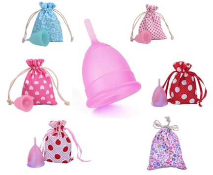 Sensitive Re-Usable Menstrual Cup, Super Soft Silicone, Carry Bag, No Leak Period Cup, Sanitary Cup, Small Medium Large Moon Diva Cup, Tampon Pad Alternative (Large, Four)