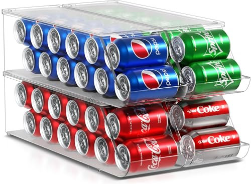 Sorbus Soda Can Organizer for Refrigerator – Stackable Can Dispenser with Lid for Fridge, Pantry, or Freezer – Holds 12 Cans Each, BPA-Free Clear Drink Organizer (4-Pack)