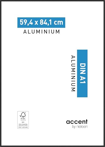 accent by nielsen Bilderrahmen, 59,4 x 84,1 cm (A1), Aluminium, Silber matt, Posterrahmen zum Aufhängen im Hoch- & Querformat, Echtglas, Accent
