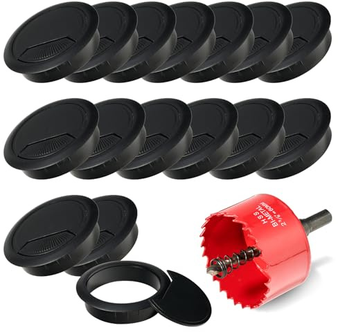 16 Kabeldurchführung Schreibtisch Kabeldurchführung Schwarz + Lochsäge 60mm, Tisch Kabeldurchführung, Kabeldurchlass Schreibtisch, Kabel Durchführungen