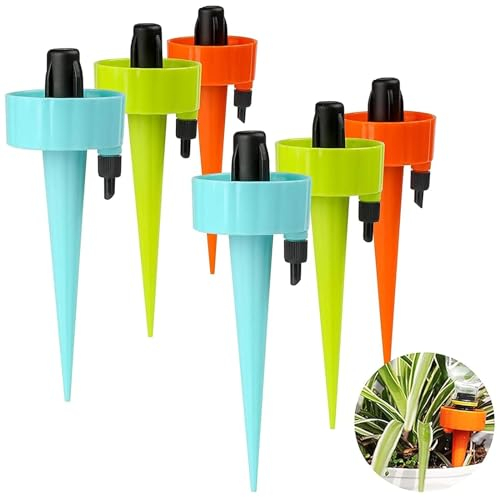 LUCKNIGHT 6 picos autoregados, dispositivos automáticos de riego para plantas de interior, riego por goteo con válvula de control de drenaje lento