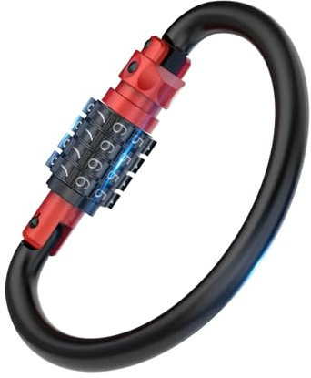 Combination Locks, Heavy Duty Carabiner Clips, Ultra Large D-Shaped Code Combo Lock for Looped Bike Security Cable, Helmet, Bike, Fence, Travel Case (1, Red)