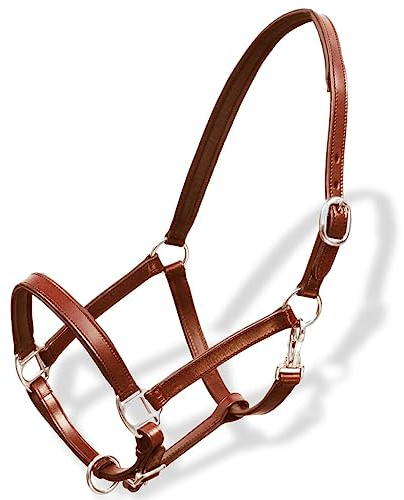 AUUIJKJF Outdoor Freizeit Echtleder Halfter Stallhalfter verstellbar Braun Pony Sportartikel