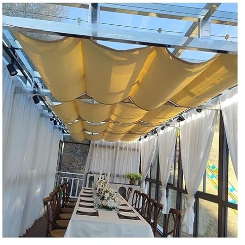 Einziehbare Wellenschattensegel - Ersatz Pergola Vordach Abdeckung, HDPE Wasserdicht Schiebedraht Markise Für Terrassendeck, Individuell (Farbe : Gelb, Größe : 1.3x3m)