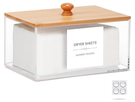 ZUHSAN Dryer Sheet Holder, Acrylic made Dispenser, Acrylic Container Storage Box for Laundry Room Organization, Holds Sheets, Balls, Clothes Pins, Laundry Pods