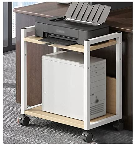 Druckerständer 2-stöckiger Druckerständer, CPU-Tower-Ständer, Druckerwagen unter dem Schreibtisch mit Stauraum, Maschinenwagen mit Rollen und verstellbarer Tischplatte, robustes Lagerregal for Büro un