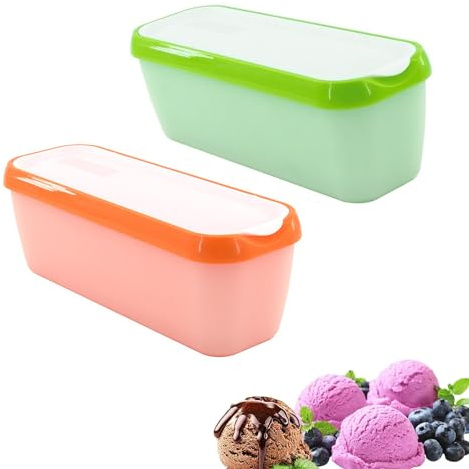 TOOSOAR Recipientes para Helados,Pack 2 Recipientes Redondos de 1.5L para Helados Caseros,Recipientes de Plástico Sin BPA