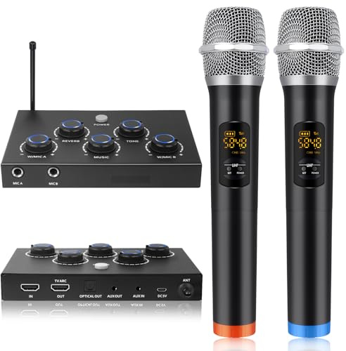Sistema de Karaoke inalámbrico, Mezclador portátil de micrófono de Karaoke con 16 Canales UHF inalámbrico, Altavoz óptico AUX para Smart TV, PC, Amplificador, Altavoz, KTV