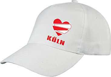 Generico Köln Cap mit gebrochenem Herz, Mütze aus Polyester, 5 Paneele, Klettverschluss, Weiß, One size