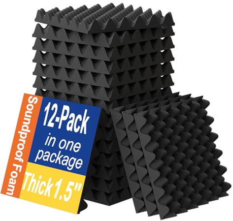 WVOVW 12 Pack 1.5X12X12 Soundproofing Egg Crate Foam Panels (Fire-Retardant, Non-Toxic, Easy DIY)