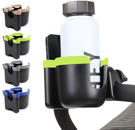 JUMUAO Getränkehalter für Kinderwagen Zubehör Buggy, Universal Becherhalter Flaschenhalter Fahrrad,2 In 1 Getränke Und Handy Halter,Cup Holder Für Fahrräder, Kinderwagen Und Rollstuhl (Grün)