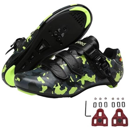 FANSU Fahrradschuhe Herren Damen, MTB Schuhe Abriebfester Rennradschuhe Fahrradschuhe, Drehbare Schnürsenkel Mountainbike Rennrad Camouflage Schuhe Radschuhe mit Look Lock Tab
