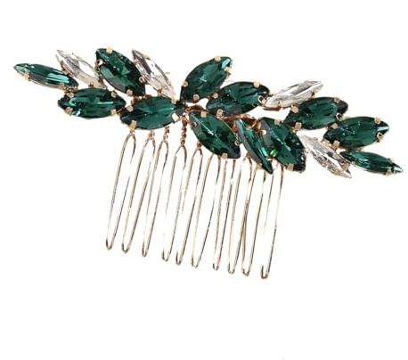 Namzi Haarnadeln mit Blume, Kristall-Perlen, Haarkämme, Haarkamm-Clips, Kopfschmuck, goldfarben, Hochzeits-Haarschmuck, Schmuck mit Strass für Bräute, Brautjungfern, Damen, Mädchen (Grün) O