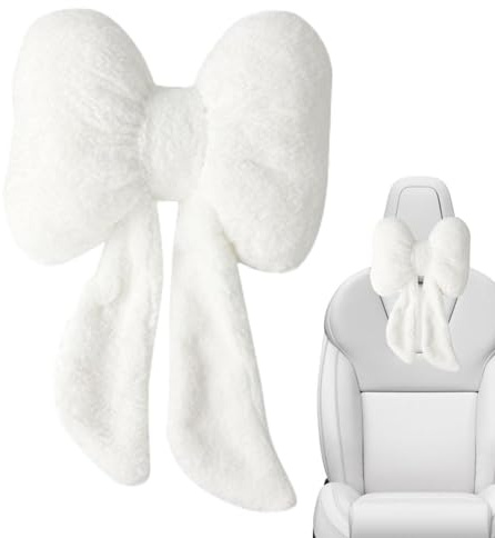 Oreiller d'appui-tête de voiture,Coussin de repose-tête pour appuie-tête de siège de voiture avec nœud papillon - Oreillers de cou de voiture en peluche mignons oreillers cervicaux universels pour la