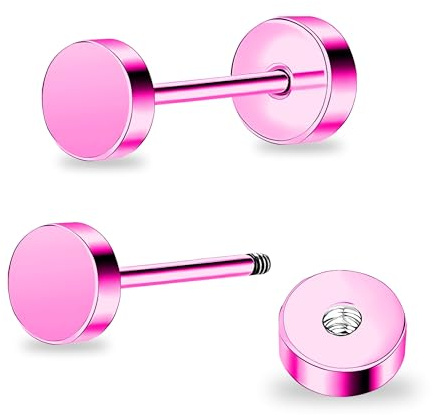 ZDE Titan Damen flach zurück Ohrstecker Frauen hypoallergene Ohrringe für empfindliche Ohren einfach klassisch 4mm flach Ohrstecker perfekt für Helix Tragus Knorpel (Pink, 5MM)