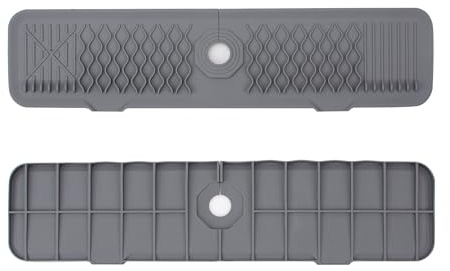 Paraschizzi per Lavello da 61cm, Tappetino di Drenaggio in Silicone per Lavello Maniglia del Rubinetto Vassoio Raccogligocce, Protezioni per Lavello per L'organizzazione del Bagno della Cucina, Grigio