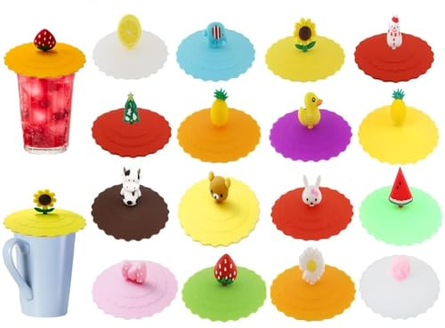 Abiyou 16 tapas para taza de silicona, tapa de la taza de silicona, tapas para tazas anti-polvo, taza de silicona de colores tapas, tapas redondas para café, bebidas, cerveza
