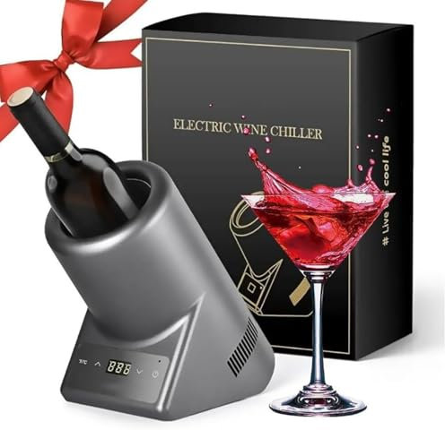 ZXSYYDS Enfriador De Vino Eléctrico, Cubo Enfriador De Vino De 210 X 135 X 240mm para Vino Tinto Y Blanco O Un Poco De Champán, Ideal para Amantes del Vino, No Requiere Hielo De Acero Inoxidable,Grey
