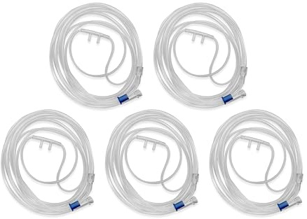 JWYN 5pk 7Ft Adult Oxygen Nasal Cannula, Ultra-Soft, Trumpet Connector
