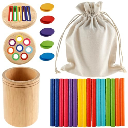 Children's Montessori Toys for 1-3 Year Old, Color Sorting Toys for Toddlers, Wood Color Shape Sorting Toy, Fine Motor Developmental Infants Sensory Matching Games Educational Toy Gift for Kids