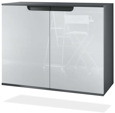 Vladon Kommode Sylt V3, Moderner Küchenschrank mit 2 großen Türen Anthrazit matt/Weiß Hochglanz (92,5 x 73.5 x 35)