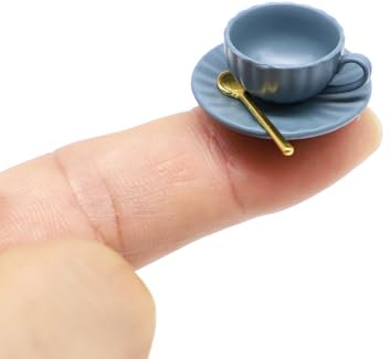 Juego de tazas de té en miniatura, platillo y cuchara, accesorio para casa de muñecas, mini tazas de café, taza de café expreso, juego de tazas de té para casa de muñecas, suministros de adorno de