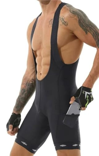 XYLRSMH Culotte Ciclismo Hombre Culotte con Tirantes de Ciclismo for Hombre con Bolsillo, de poliéster de Secado rápido, Serie Competitive Edition Ciclismo(Black,Europe-XL)