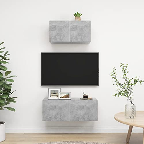 KATERYY 2-TLG. TV-Schrank-Set Betongrau Holzwerkstoff,Platzsparende TVMöbel mit Wandmontage in Betonoptik: Stauraum für Ihr Zuhause TV-Bänke