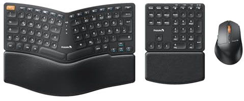 ProtoArc EKM04 Clavier Souris Ergonomique, 2.4GHz Ensembles Ergo Clavier et Souris sans Fil, Pavé Numérique Séparé, Design Split, Repose-Poignet, Rechargeable, pour Bureau, PC, Portable, Windows
