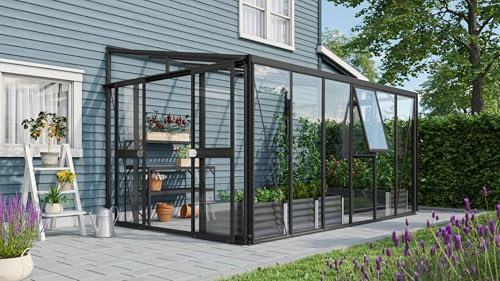 Vitavia Anlehn-Gewächshaus Athena 10200, schwarz, 10,2 m², 3 mm ESG, 10 mm HKP | Wetterfestes & stabiles Wand-Gewächshaus zur Pflanzenanzucht | Ideales Treibhaus für Gemüse, Kräuter & Blumen