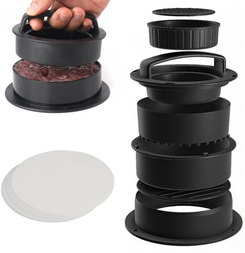 SOGHO Burger Pattie Presse 4 In 1 Set,Burgerpresse Mit 100 Blatt Burger Papier,Hamburgerpresse,Burger Presse,Patties Presse,Burger Maker,Burger Patty Presse,Patty Presse Für Leckere Hamburger,Patties