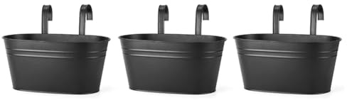 Steowsey Lot de 3 pots de fleurs à suspendre en métal pour balustrade, balcon, jardin, décoration d'intérieur, facile à installer (noir)