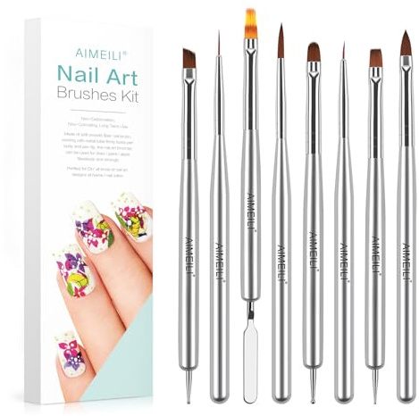 AIMEILI 8 Stücke Pinsel für Gelnägel Design Nail Brush Set Dot Painting Pinsel Line Art Nagel Pinselset Nail Art Brush Nagelpinsel Acryl | Nail Art Brushes Set, Dot Painting Pinsel für Nägel, Nagel Pinsel für UV Gel French, Nagellack, UV Lack, Acryl, Nail Art