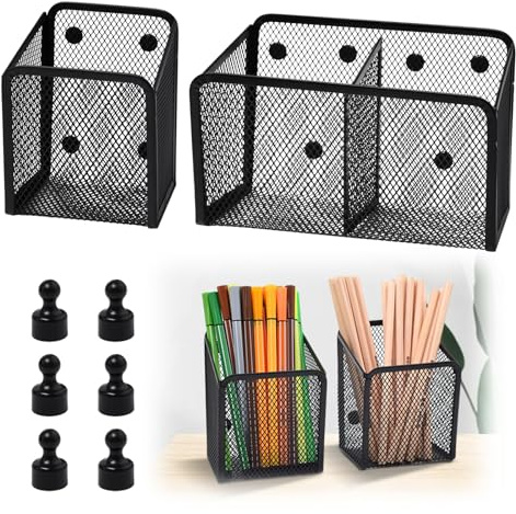 Rebanky 2 Magnetische Stiftehalter aus Metall, Schwarz, für Whiteboards | Aufbewahrungskörbe für Whiteboard, Kühlschrank und Magnetwand; für Stifte und Bürobedarf