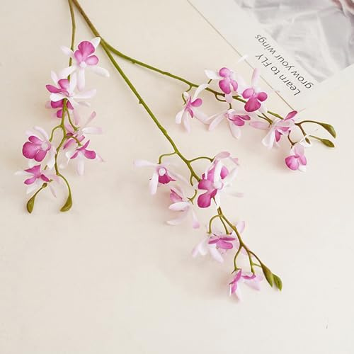 3 tenedores de flores artificiales de seda de orquídea, accesorios de fotografía de escritorio para sala de estar, Cymbidium Navidad, boda, fiesta, decoración del hogar (morado)