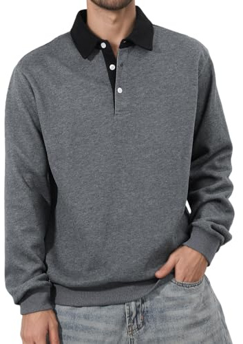 Freiesoldaten Mens Long Sleeve Sweatshirts Casual Polo Neck Sweatshirt Winter Warm Pullover Top Grey