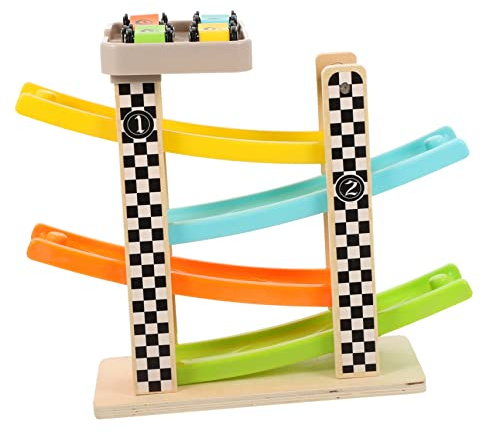 YARNOW 1 Satz Holz Autorennbahn Spielset für Spurige Rennstrecke mit Inertia Pädagogisches Hand Augen Koordination und Kreativität für Jungen und Mädchen