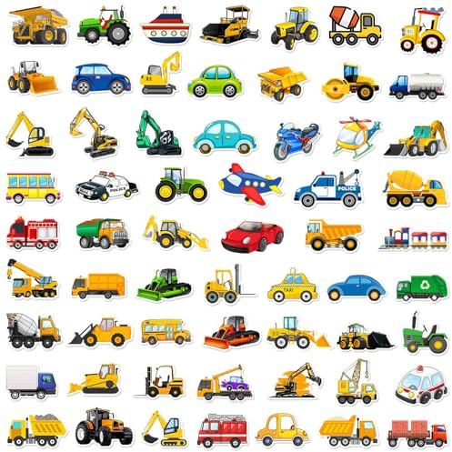 KQDRAVINE 120 Stück Sticker Kinder Set, Cartoons Fahrzeuge Aufkleber, Traktor Sticker, Wasserdichte Vinyl Stickers, Sticker Set für Laptop, Koffer, Skateboard, für Belohnungsgeschenke