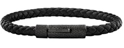 Breil, Collezione Leather Bloom, Bracciale Uomo in Pelle intrecciata, Chiusura Tubolare con Pulsanti in Acciaio Ip Black, Lunghezza Circonferenza 19 cm